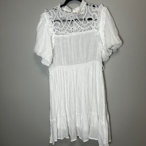 Perch x blu pepper cottage core lace style white dress high neck 1xl